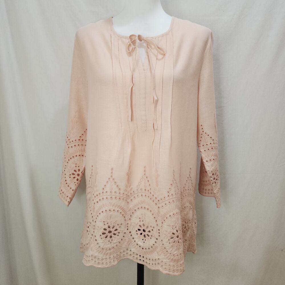Rose & Rhyme Boho Floral Romantic Eyelet Peasant Tunic, Small